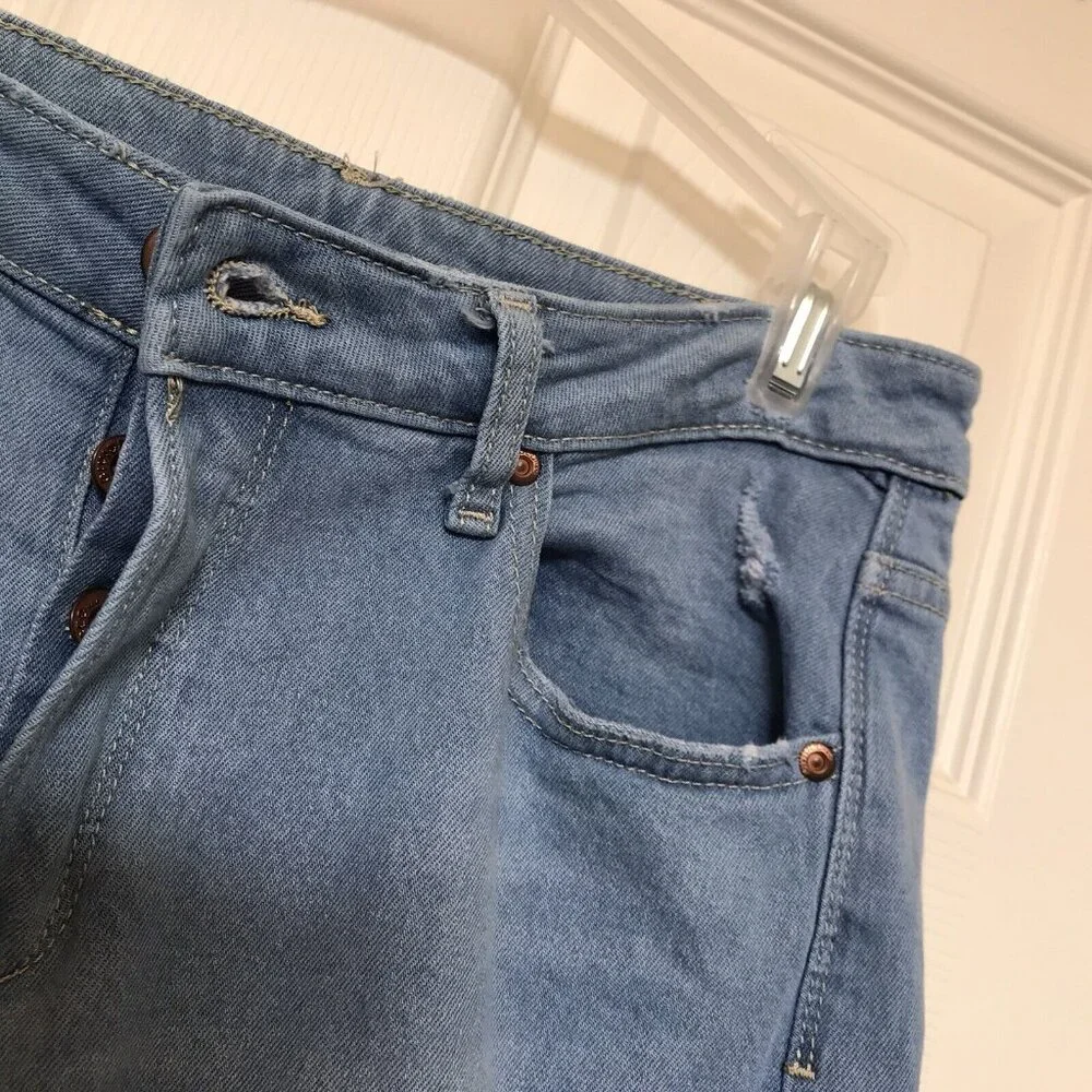 Divided H & M Distressed Light Blue Denim Crop Skinny Jeans Size 6 Destroyed Hem - Picture 8 of 10